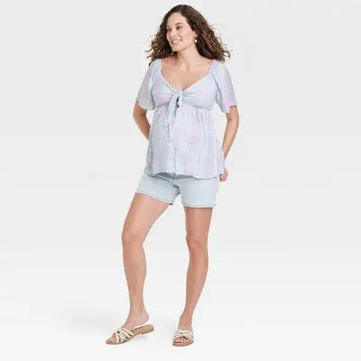 Woven Peek-a-boo Tie-Front Maternity Top - Isabel Maternity by Ingrid & Isabel Isabel Maternity by Ingrid & IsabelBullseye Deals