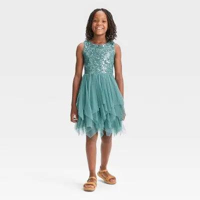 ZENZI Girls' Sleeveless Sequin Dress Mesh Tiered Skirt Fairy Hem ZENZIBullseye Deals