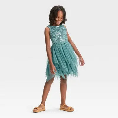 ZENZI Girls' Sleeveless Sequin Dress Mesh Tiered Skirt Fairy Hem ZENZIBullseye Deals