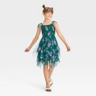 Zenzi Girls' Floral Mesh Flutter Sleeve Dress | Smocked Bodice, Fairy Hem ZENZIBullseye Deals