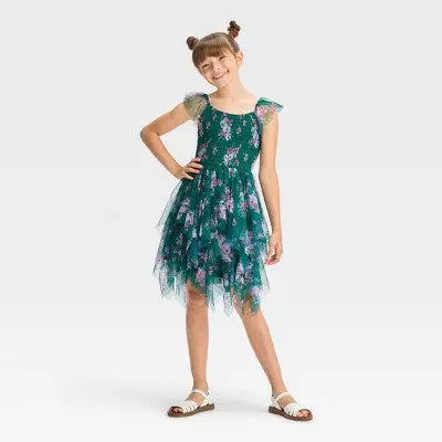 Zenzi Girls' Floral Mesh Flutter Sleeve Dress | Smocked Bodice, Fairy Hem ZENZIBullseye Deals