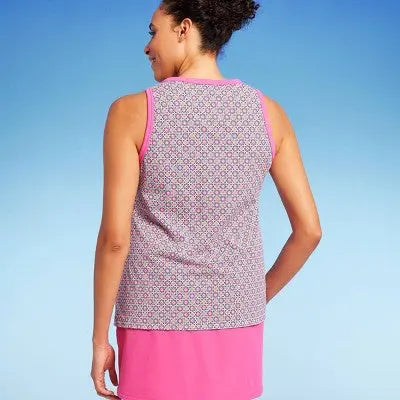 ands' End Women's UPF 50 Geo Print High Neck Tankini Top Lands' End