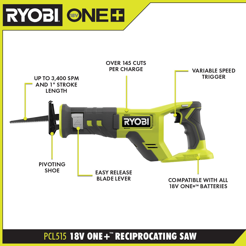Open Box - RYOBI ONE+ 18V Cordless Reciprocating Saw (Tool Only)