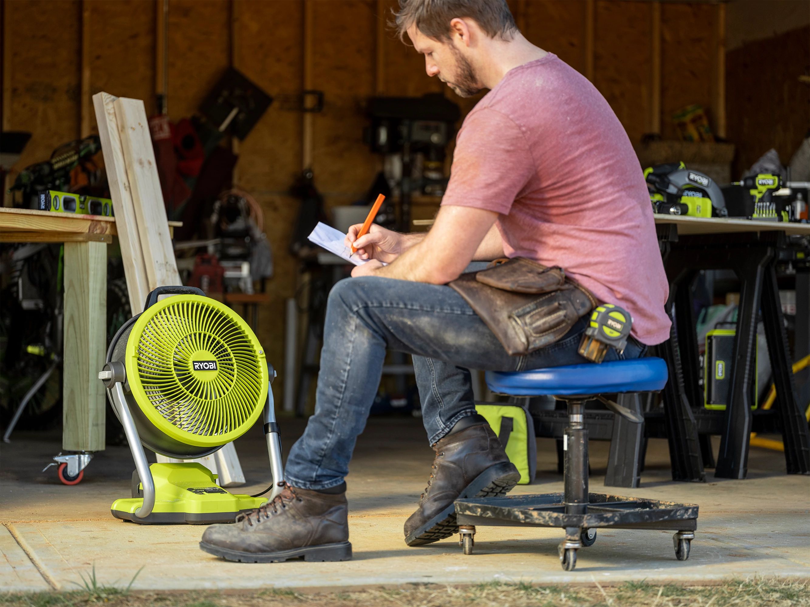 Open Box -  ONE+ 18V Cordless Hybrid WHISPER SERIES 12 in. Misting Cannon Fan (Tool Only), RYOBI Green RYOBIBullseye Deals