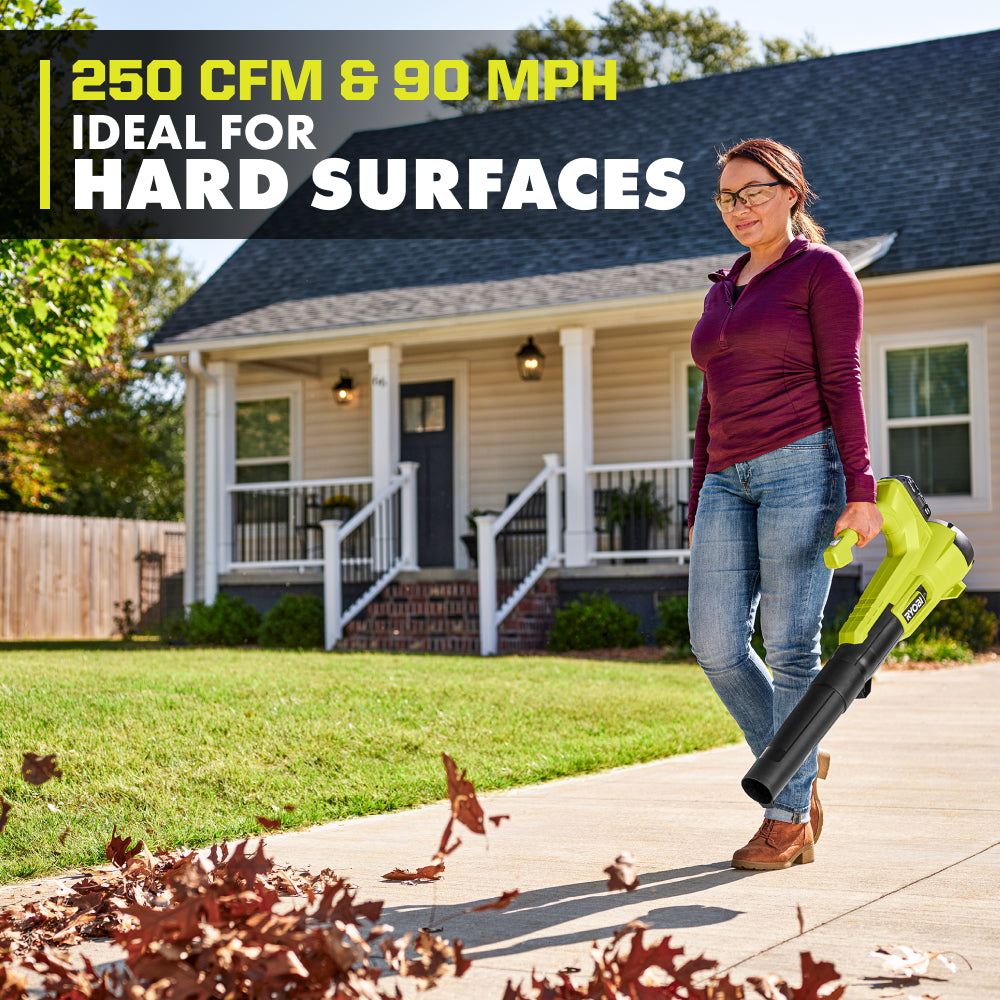 Open Box -  RYOBI ONE+ 18V 90 MPH 250 CFM Cordless Battery Leaf Blower/Sweeper with 2.0 Ah Battery and Charger