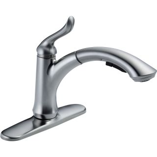Open Box - Delta 4353-AR-DST Linden Pull-Out Kitchen Faucet with Temporary Flow Increase and Option Base Plate - Includes