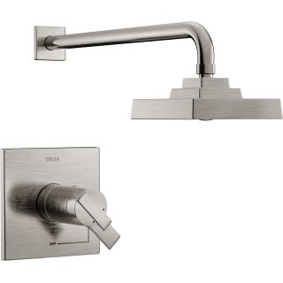 Open Box - Delta T17T267-SS Ara TempAssure 17T Series Dual Function Thermostatic Shower Trim Package with H2Okinetic Shower Head and Integrated Volume Control - Less Rough-In Valve