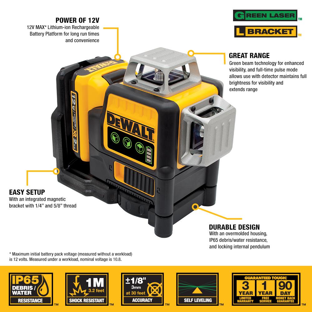 Open Box -  DEWALT DW089LG 12-V MAX 100 ft Green Self-Leveling 3-Beam 360 Degree Laser Level DEWALTBullseye Deals