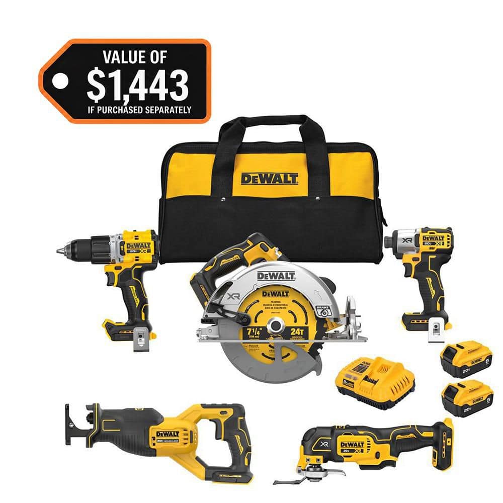 Open Box -  20V Lithium-Ion Cordless 5-Tool Combo Kit with (2) 5.0 Ah Battery Packs and Charger