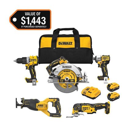 Used - 20V Lithium-Ion Cordless 5-Tool Combo Kit with (2) 5.0 Ah Battery Packs and Charger