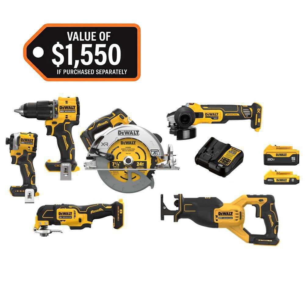 Open Box -  20V MAX Lithium-Ion Cordless 6-Tool Combo Kit with 5.0 Ah and 2.0 Ah Batteries and Charger