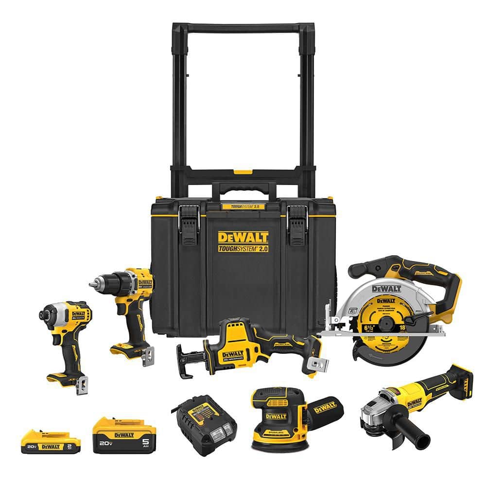 Open Box -  20V Lithium-Ion Cordless 6-Tool Combo Kit with 5.0 Ah and 2.0 Ah Batteries, Charger and Tough System 2.0 Rolling Toolbox