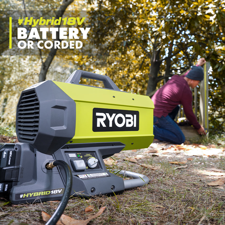 Open Box - ONE+ 18V Cordless Hybrid Forced Air Propane Heater (Tool Only), RYOBI Green