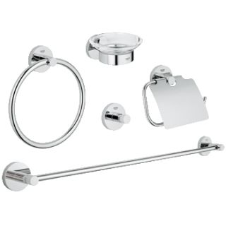 Open Box - Grohe 40344001 Essentials Accessory Kit - Includes Towel Ring, Towel Bar, Toilet Paper Holder, Robe Hook, and Soap Dish