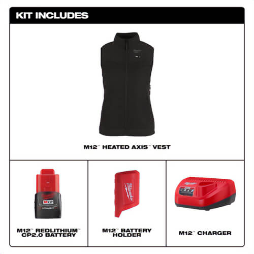 Open Box -  Women's Medium M12 12-Volt Lithium-Ion Cordless Axis Black Heated Vest Kit with (1) 2.0 Ah Battery and Charger