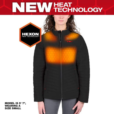 Open Box - Women's Medium M12 12-Volt Lithium-Ion Cordless AXIS Black Heated Quilted Jacket Kit with (1) 3.0 Ah Battery and Charger MilwaukeeBullseye Deals