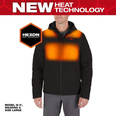 Used - Men's 2 X-Large M12 12V Lithium-Ion Cordless Axis Black Heated Quilted Hooded Jacket Kit (1) 3.0 Ah Battery and Charger