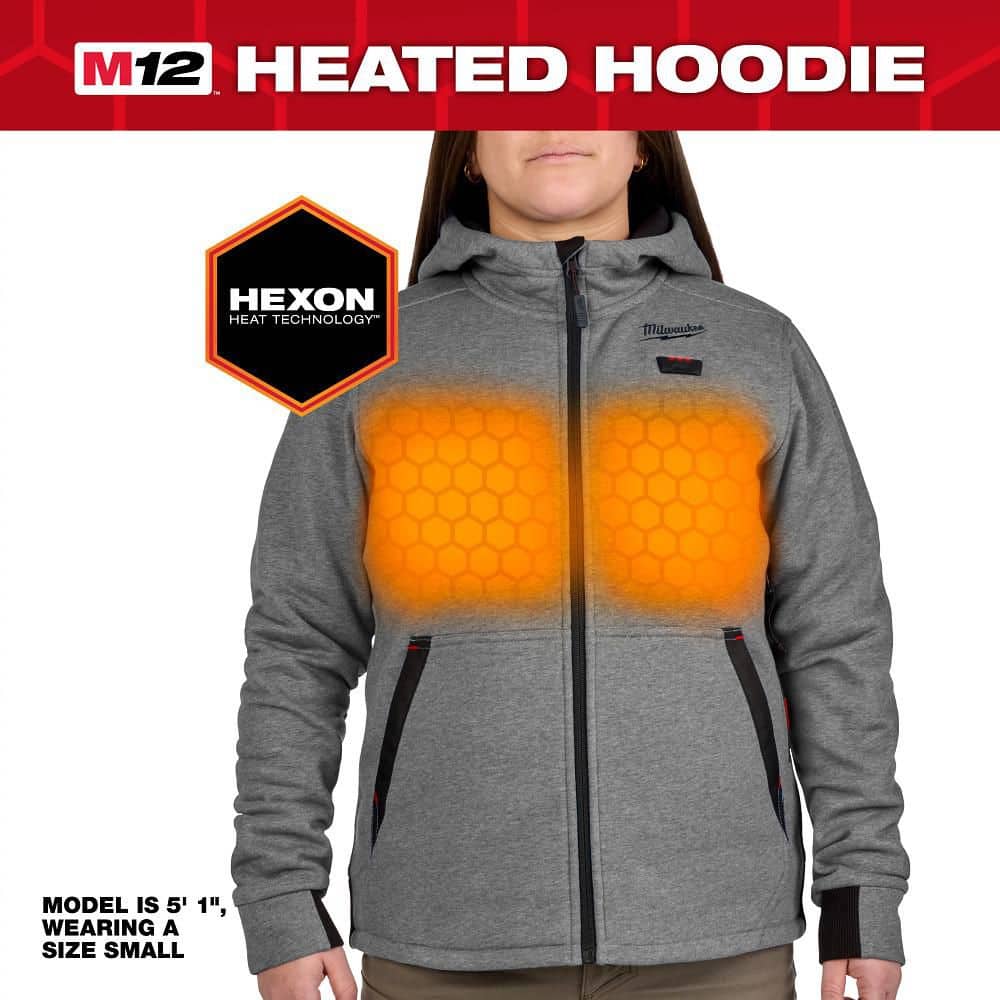Open Box -  Women's Small M12 12-Volt Lithium-Ion Cordless Gray Heated Jacket Hoodie Kit