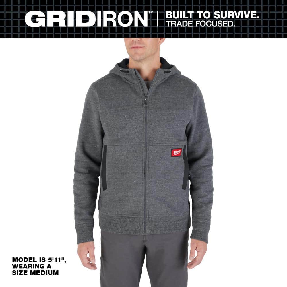 Open Box -  Men's X-Large Gray GRIDIRON Full-Zip Hoodie MilwaukeeBullseye Deals