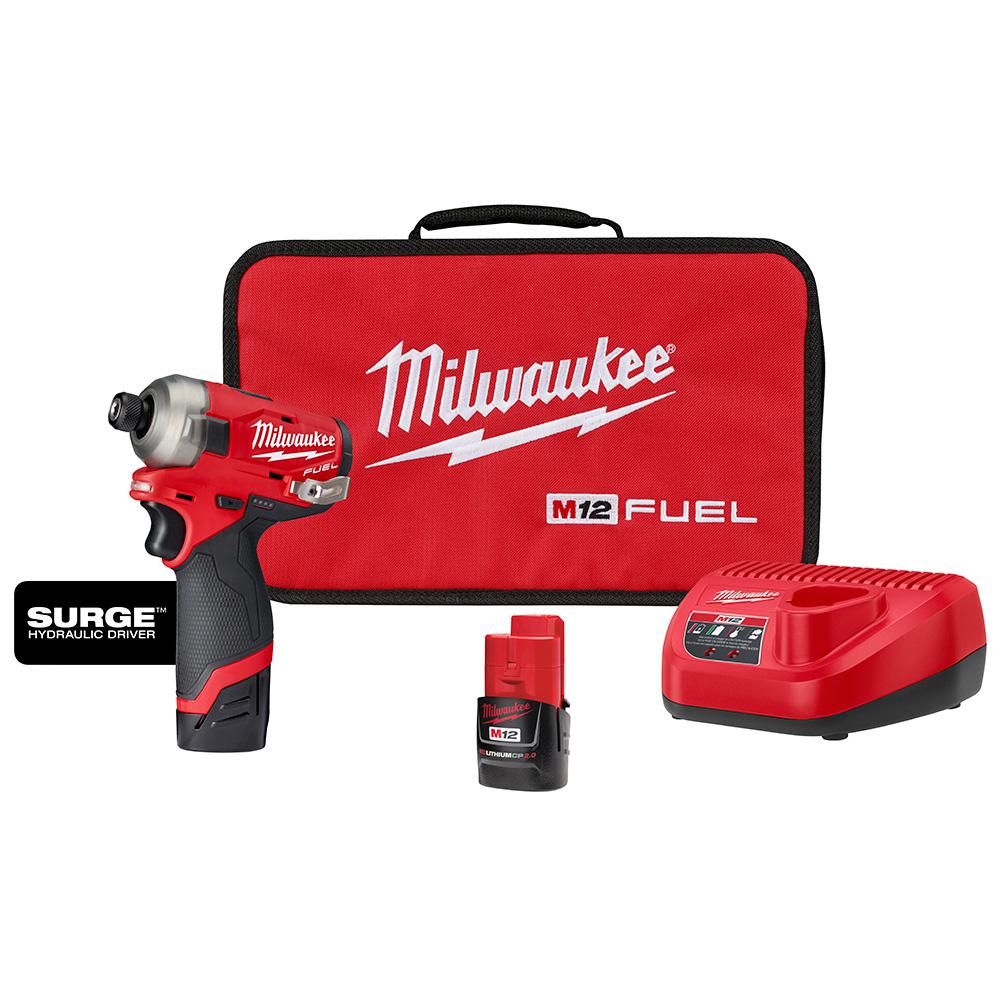 Milwaukee M12 1/4" 12V Brushless Hex Impact Driver Kit 2551-22 with (2) 2Ah Batteries, Charger, & Tool Bag