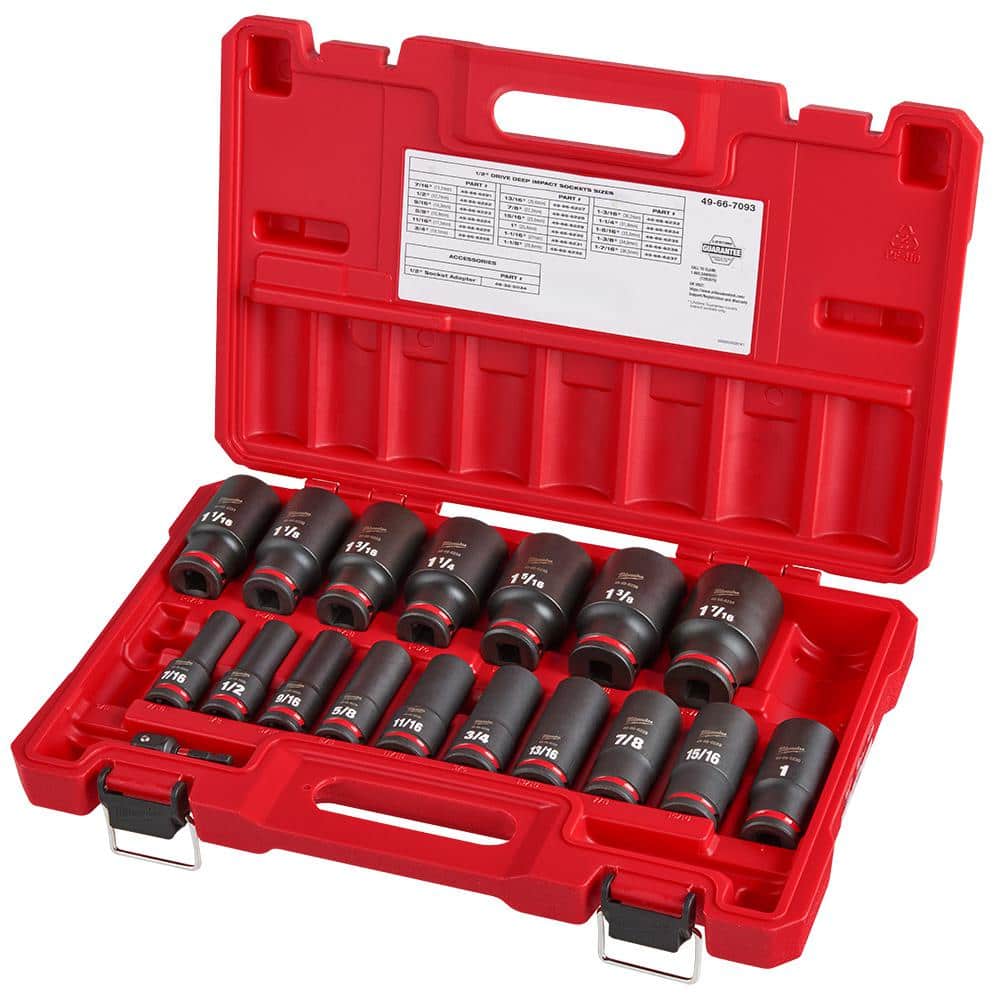 Open Box -  Milwaukee SHOCKWAVE 1/2 in. Drive SAE Deep Well 6 Point Impact Socket Set (18-Piece) MilwaukeeBullseye Deals
