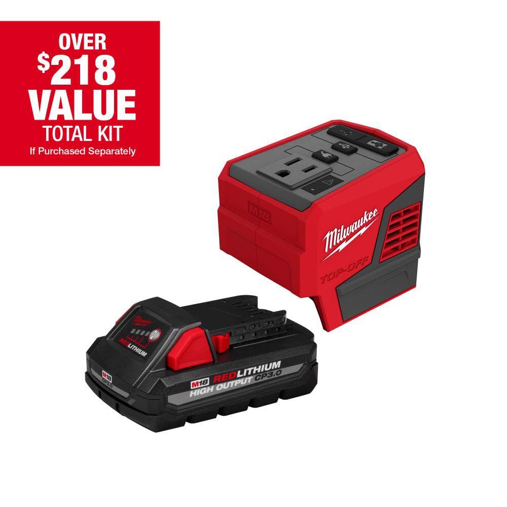Open Box -  M18 18-Volt Lithium-Ion 175-Watt Powered Compact Inverter for M18 Batteries with (1) M18 HIGH OUTPUT 3.0 Ah Battery MilwaukeeBullseye Deals