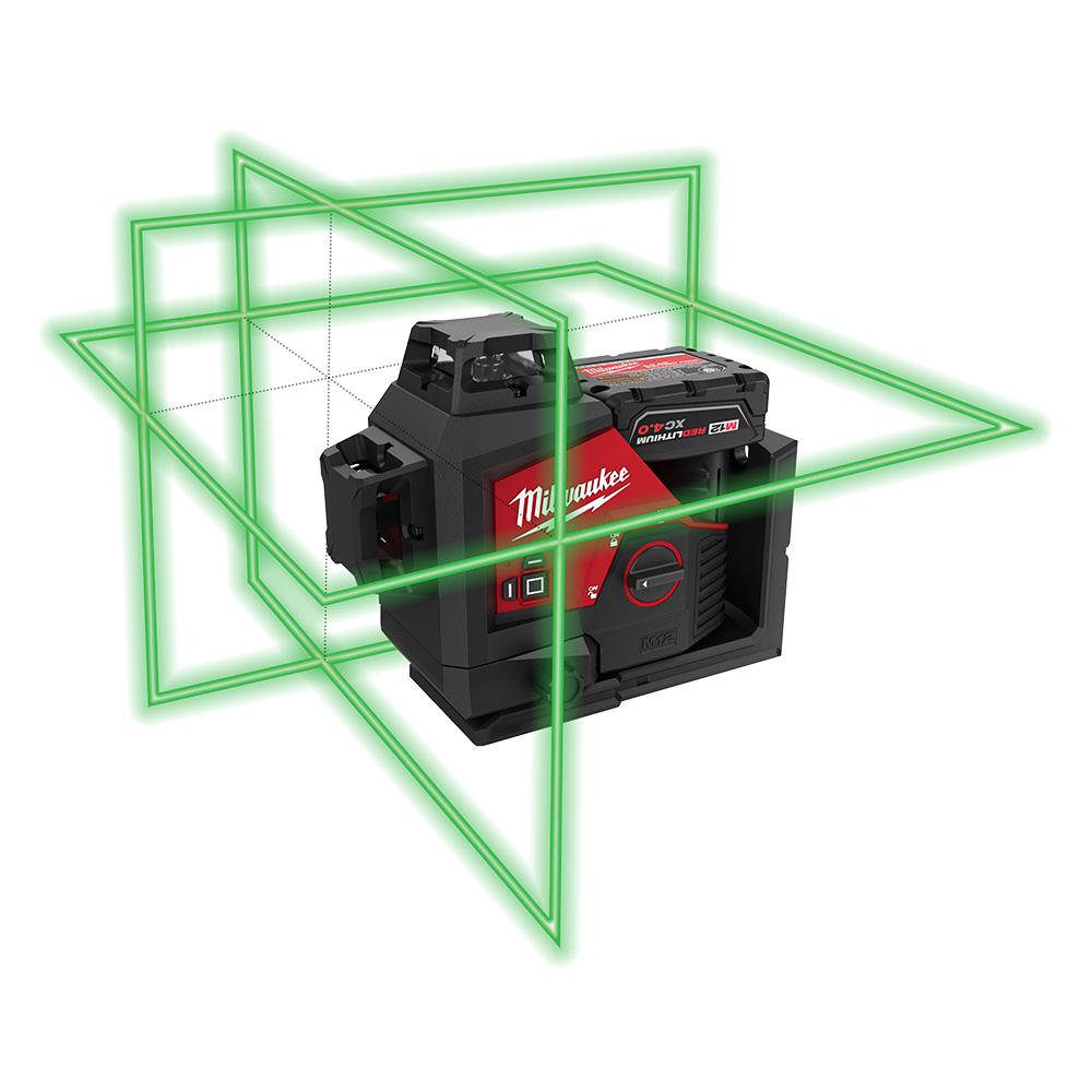 Open Box -  Milwaukee M12 12-Volt Lithium-Ion Cordless Green 250 ft. 3-Plane Laser Level Kit with One 4.0 Ah Battery, Charger and Case