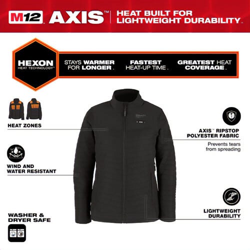 Open Box -  Women's Medium M12 12-Volt Lithium-Ion Cordless AXIS Black Heated Quilted Jacket Kit with (1) 3.0 Ah Battery and Charger