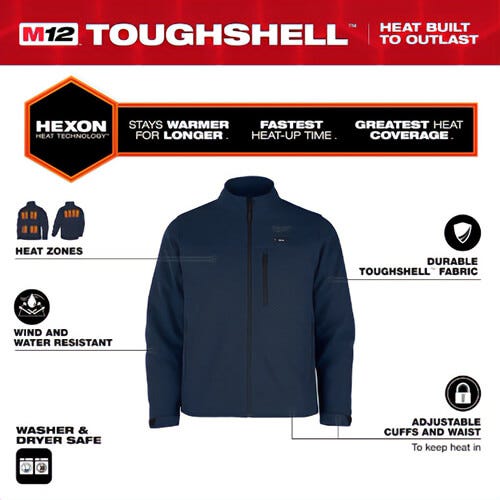 Open Box -  Men's X-Large M12 12-Volt Lithium-Ion Cordless Tough Shell Navy Blue Heated Jacket with (1) 3.0 Ah Battery and Charger