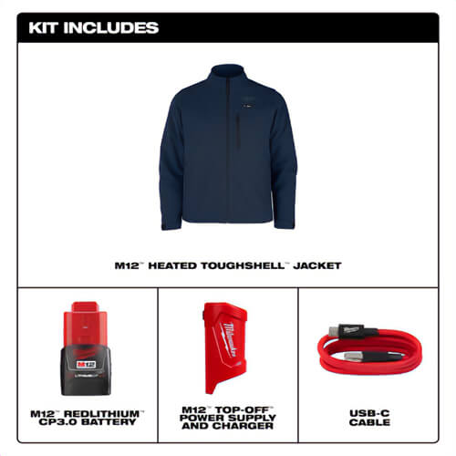 Open Box -  Men's X-Large M12 12-Volt Lithium-Ion Cordless Tough Shell Navy Blue Heated Jacket with (1) 3.0 Ah Battery and Charger