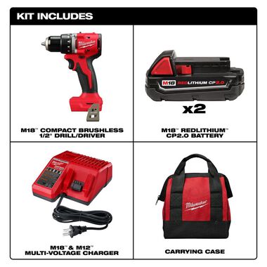 Open Box -  Milwaukee M18 18V Lithium-Ion Brushless Cordless 1/2 in. Compact Drill/Driver Kit with Two 2.0 Ah Batteries, Charger and Case MilwaukeeBullseye Deals