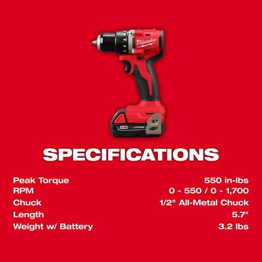Open Box -  Milwaukee M18 18V Lithium-Ion Brushless Cordless 1/2 in. Compact Drill/Driver Kit with Two 2.0 Ah Batteries, Charger and Case MilwaukeeBullseye Deals
