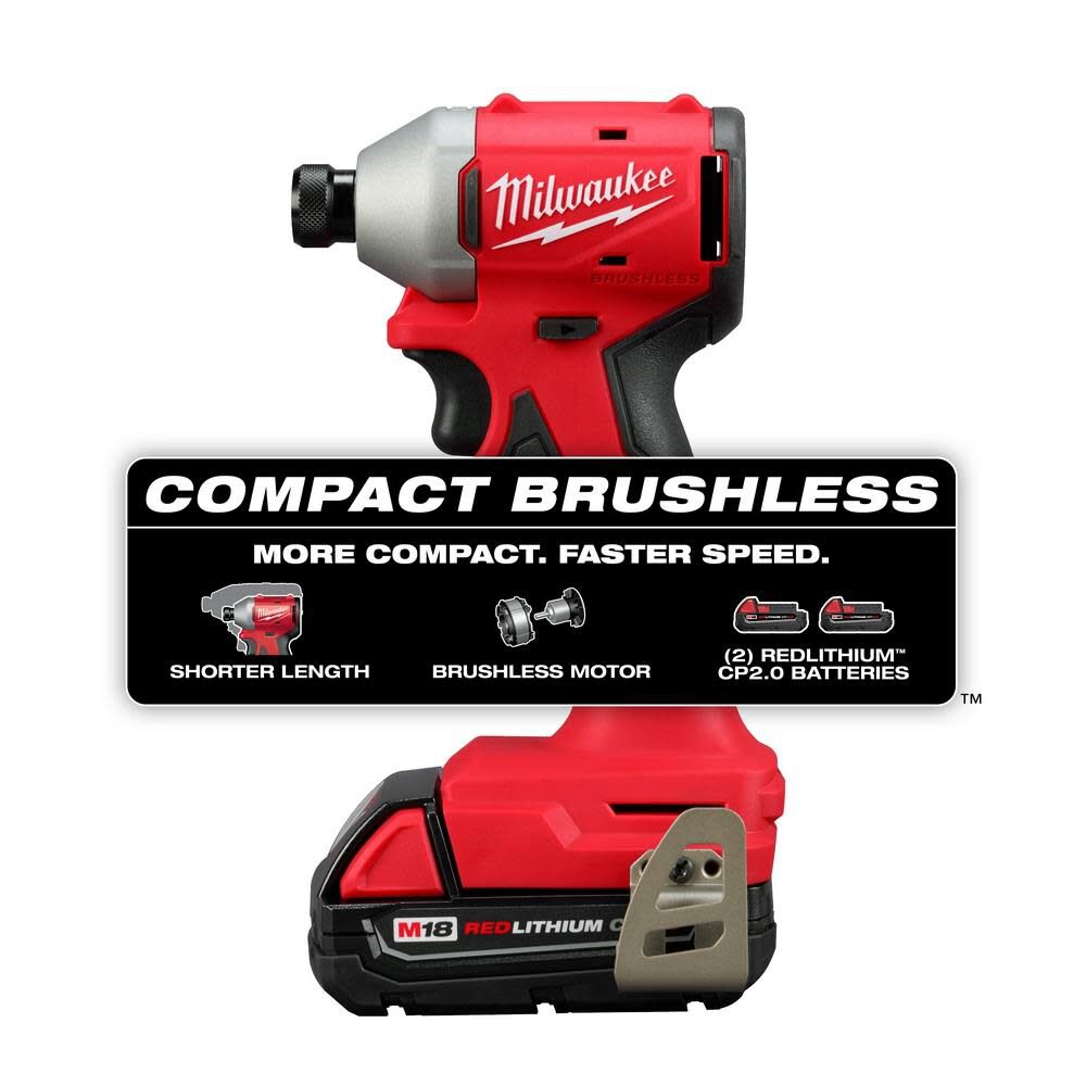 Open Box -  Milwaukee M18 18V Lithium-Ion Brushless Cordless 1/4 in. Impact Driver Kit with Two 2.0 Ah Batteries and Charger MilwaukeeBullseye Deals