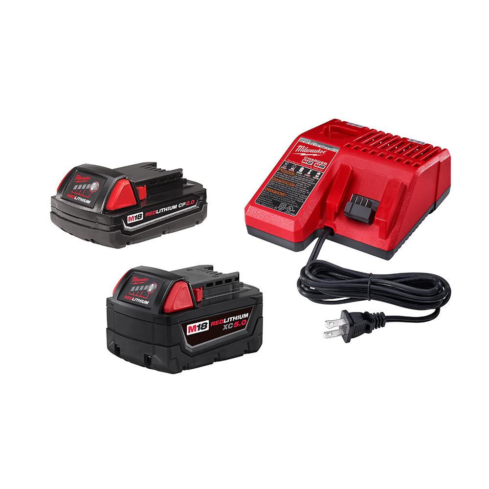 Open Box -  Milwaukee M18 18-Volt Lithium-Ion Starter Kit with One 5.0 Ah and One 2.0 Ah Battery and Charger MilwaukeeBullseye Deals