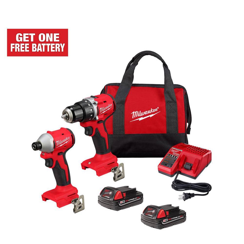 Milwaukee M18 18-Volt Lithium-Ion Brushless Cordless Compact Drill/Impact Combo Kit (2-Tool) w/(2) 2.0 Ah Batteries, Charger & Bag MilwaukeeBullseye Deals