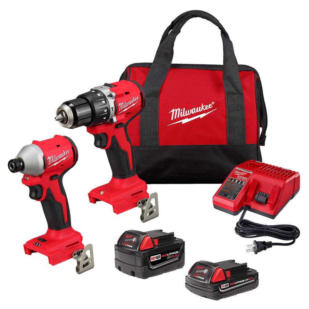 Open Box -  M18 18-Volt Lithium-Ion Brushless Cordless Compact Hammer Drill/Impact Combo Kit (2-Tool) with (2) Batteries, Bag MilwaukeeBullseye Deals