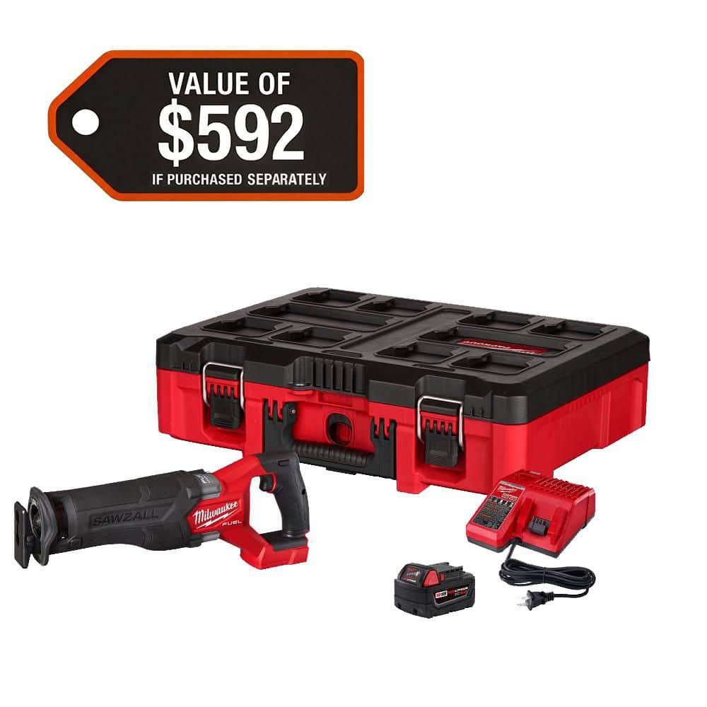 Open Box - M18 FUEL18V Lithium-Ion Brushless Cordless SAWZALL Reciprocating Saw with PACKOUT Tool-Box, (1) 5.0 Battery, and Charger