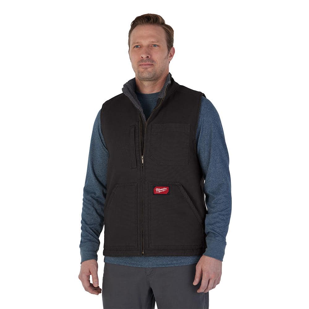 Open Box -  Milwaukee Men's Large Black Heavy-Duty Sherpa-Lined Vest with 5-Pockets MilwaukeeBullseye Deals
