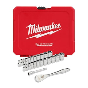 Open Box -  Milwaukee 1/4  Drive Metric And Sae Ratchet/socket 25Pc Set With Four Flat Sides MilwaukeeBullseye Deals