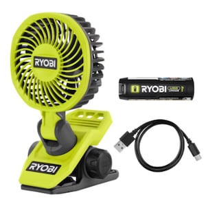 Open Box -  RYOBI USB Lithium Clamp Fan Kit with 2.0 Ah USB Lithium Battery and Charging Cable