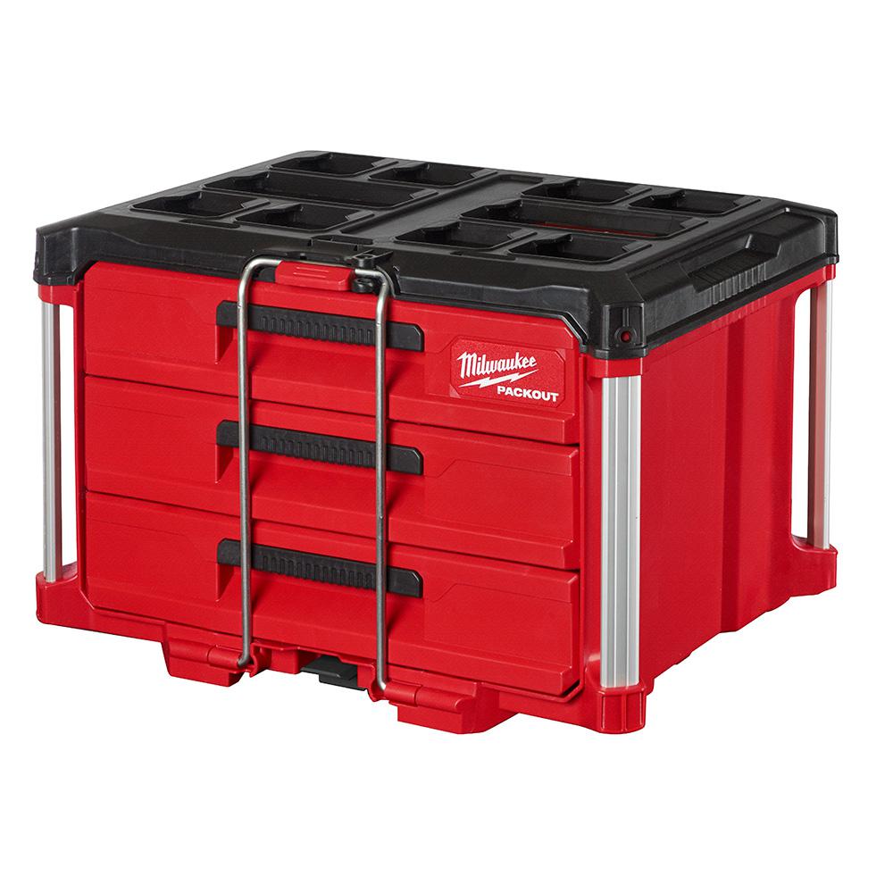Open Box - Milwaukee PACKOUT 3-Drawer Tool Box, Red