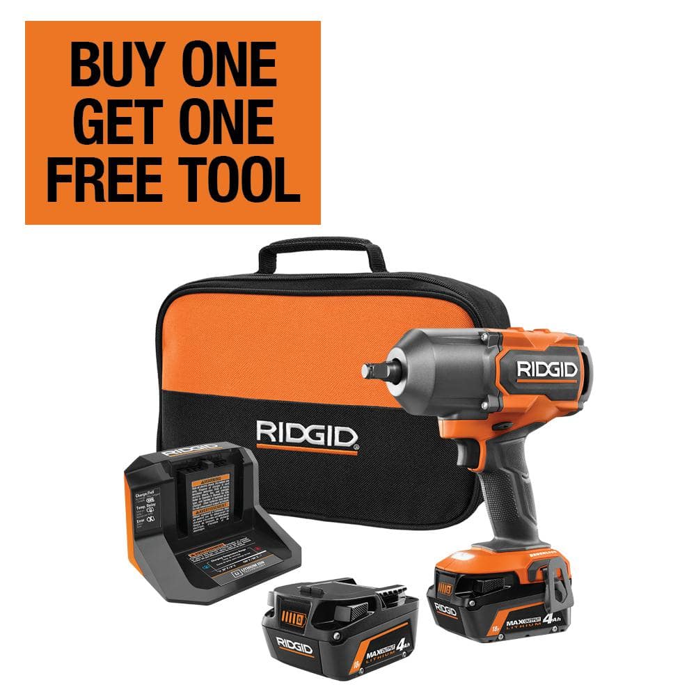 Open Box -  RIDGID 18V Brushless Cordless 4-Mode 1/2 in. High-Torque Impact Wrench Kit with (2) 4.0 Ah Lithium-Ion Batteries and Charger