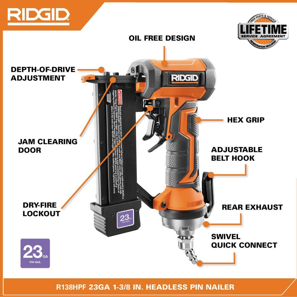 Open Box -  RIDGID 23-Gauge 1-3/8 in. Headless Pin Nailer with Dry-Fire Lockout