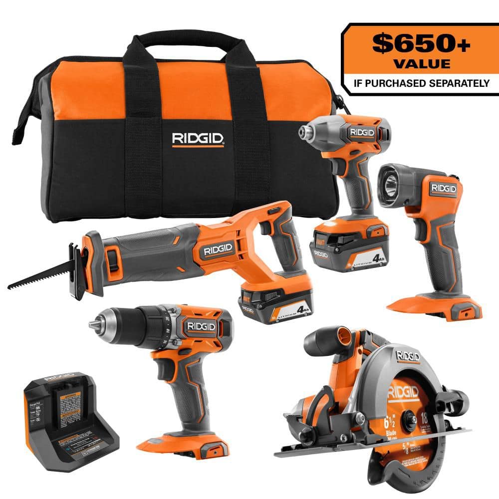 Open Box - 18V Cordless 5-Tool Combo Kit with (2) 4.0 Ah Batteries, Charger, Tool Bag, and Accessories