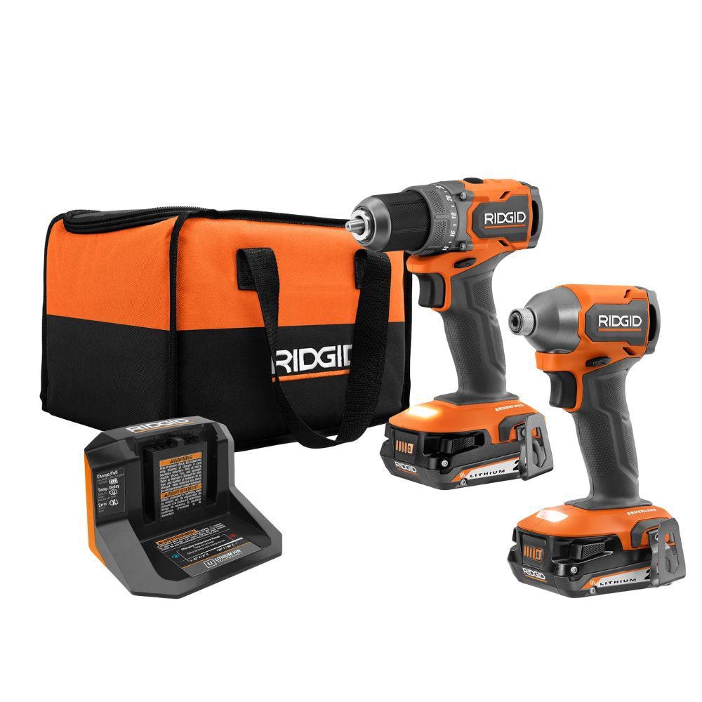 Open Box -  RIDGID 18V Brushless SubCompact Drill/Impact Kit with (2) 2.0 Ah Batteries, Charger, and Tool Bag