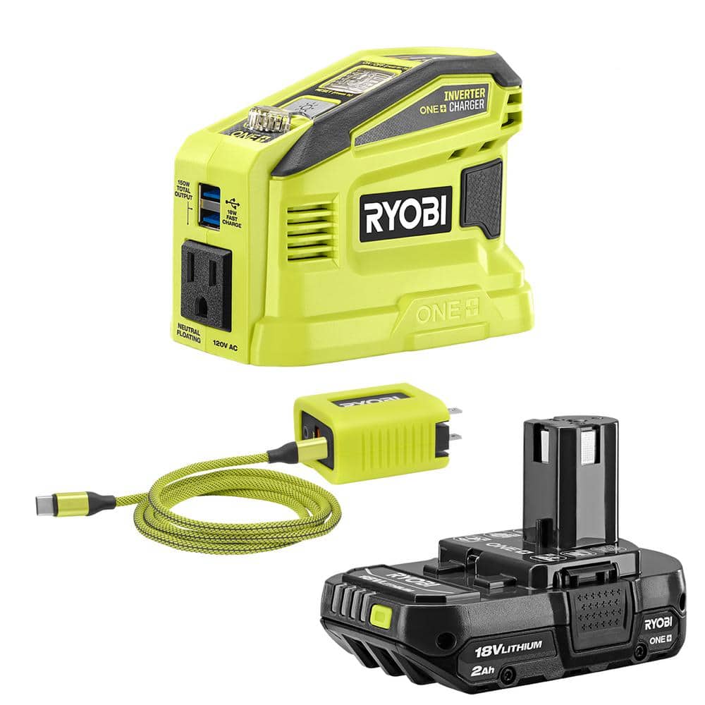 Open Box -  Ryobi 150-Watt Push Button Start Power Source and Charger for ONE+ 18-Volt Battery Generator with 2.0 Ah Battery