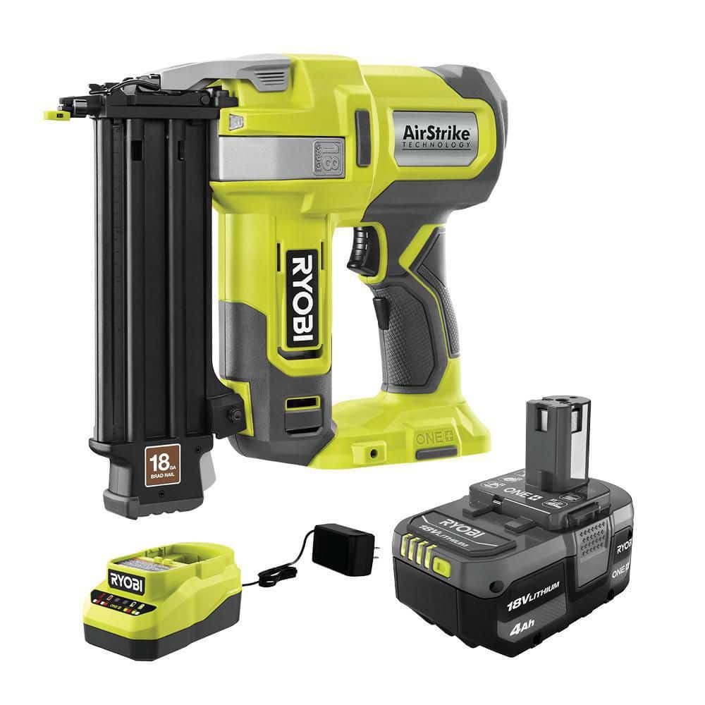Open Box -  Ryobi ONE+ 18V 18-Gauge Cordless AirStrike Brad Nailer with 4.0 Ah Battery and Charger
