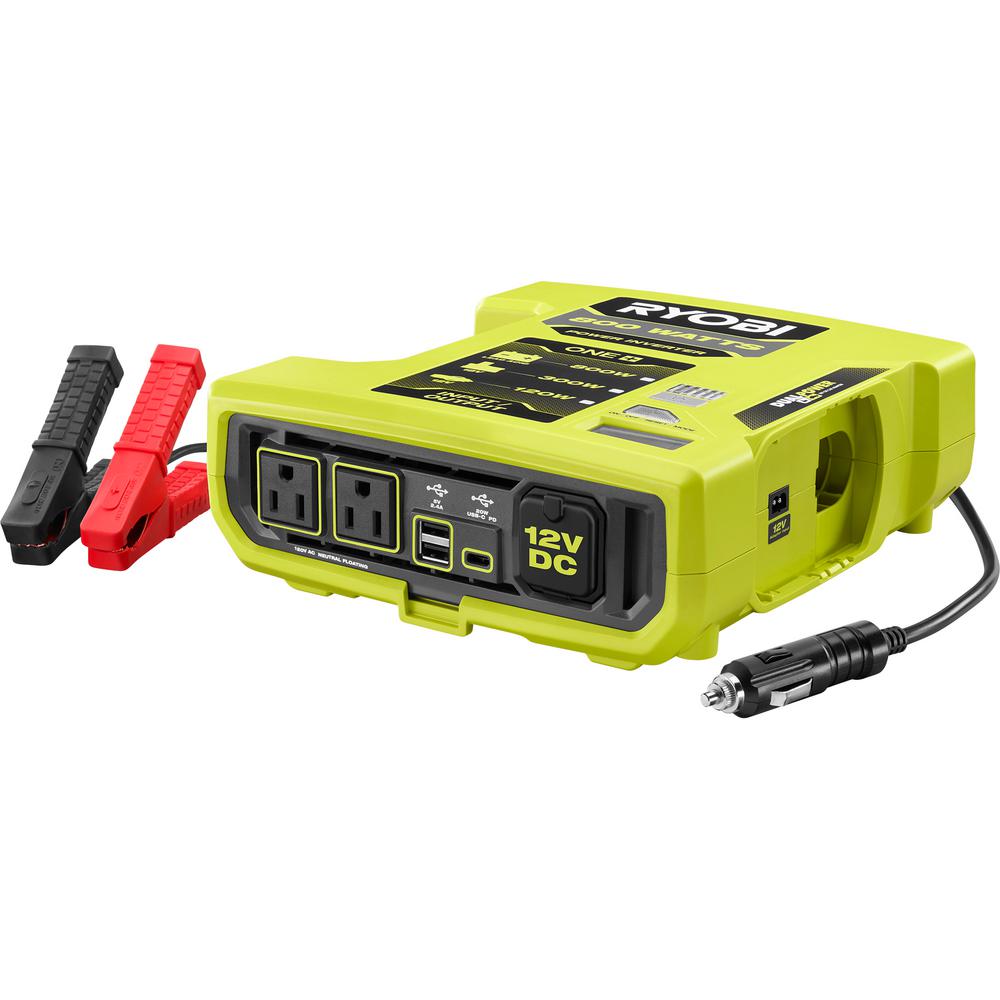 Open Box -  RYOBI ONE+ 18V 800-Watt Max 12V Automotive Power Inverter with Dual USB Ports