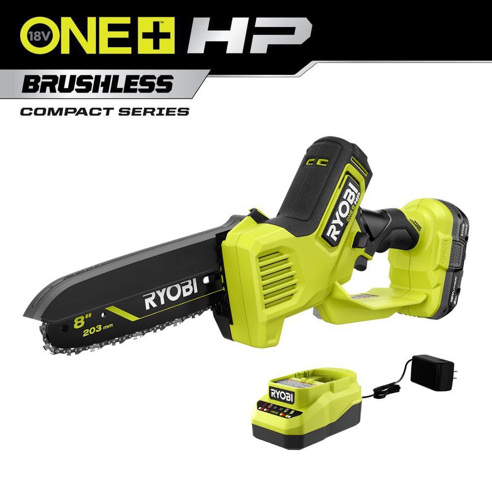 Open Box - ONE+ HP 18V Brushless 8 in. Battery Compact Pruning Mini Chainsaw with 2.0 Ah Battery and Charger