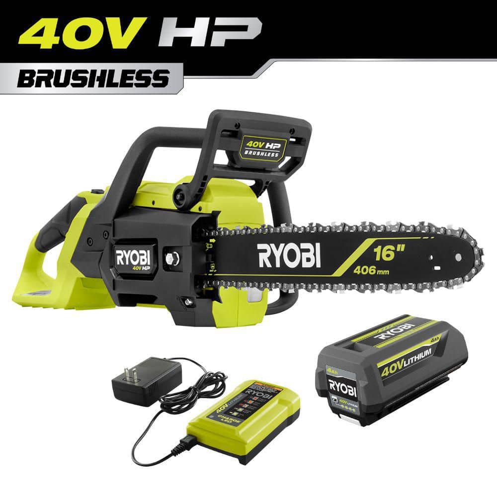Open Box -  Ryobi 40V HP Brushless 16 in. Battery Chainsaw with 4.0 Ah Battery and Charger